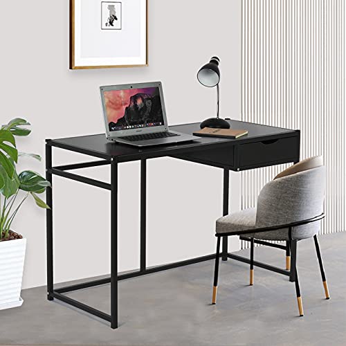 AZXY Computer Desk with Storage Drawer, 42” Home Office Desk Metal Frame, Drawing Table Writing Study Workstation for Men Women, Made of Excellent Environmentally Friendly Plates (Black)