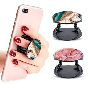 (2 pack) cell phone stand/cellphone foldable finger grip holder for smartphone and tablets - gold green pink marble