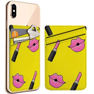 diascia pack of 2 - cellphone stick on leather cardholder ( female lips mouth kiss pomade pattern pattern ) id credit card pouch wallet pocket sleeve