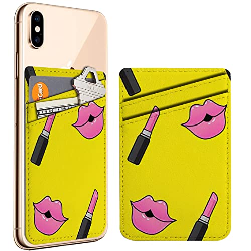 Diascia Pack of 2 - Cellphone Stick on Leather Cardholder ( Female Lips Mouth Kiss Pomade Pattern Pattern ) ID Credit Card Pouch Wallet Pocket Sleeve