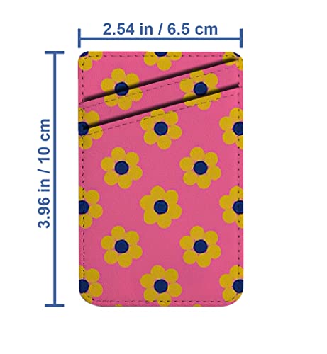 Diascia Pack of 2 - Cellphone Stick on Leather Cardholder ( Yellow Flowers On Pink Pattern Pattern ) ID Credit Card Pouch Wallet Pocket Sleeve