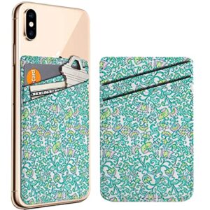 pack of 2 - cellphone stick on leather cardholder ( turquoise pink pastel ditsy pattern pattern ) id credit card pouch wallet pocket sleeve