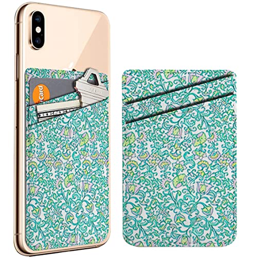 Pack of 2 - Cellphone Stick on Leather Cardholder ( Turquoise Pink Pastel Ditsy Pattern Pattern ) ID Credit Card Pouch Wallet Pocket Sleeve