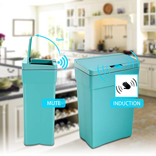 MGHH Trash Can, Automatic Garbage Can, Plastic Touch Free Waste Bins 13 Gallon/50 Liter with Lid for Bedroom, Bathroom,Kitchen, Office, Living Room, Bathroom-Blue