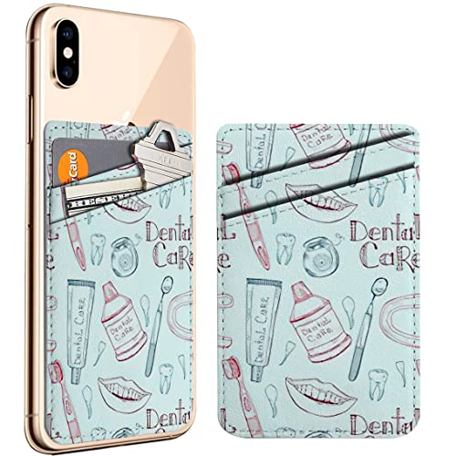 Diascia Pack of 2 - Cellphone Stick on Leather Cardholder ( Dental Care Tools Pattern Pattern ) ID Credit Card Pouch Wallet Pocket Sleeve