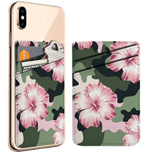 pack of 2 - cellphone stick on leather cardholder ( pink hibiscus flowers on camouflage pattern pattern ) id credit card pouch wallet pocket sleeve