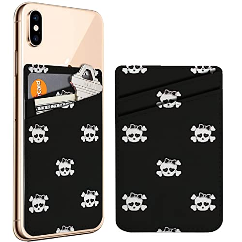 Diascia Pack of 2 - Cellphone Stick on Leather Cardholder ( Cute Skulls Heart Eyes Hair Pattern Pattern ) ID Credit Card Pouch Wallet Pocket Sleeve