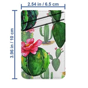 Diascia Pack of 2 - Cellphone Stick on Leather Cardholder ( Watercolor Cactus Floral Botanical Flower Pattern Pattern ) ID Credit Card Pouch Wallet Pocket Sleeve