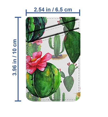 Diascia Pack of 2 - Cellphone Stick on Leather Cardholder ( Watercolor Cactus Floral Botanical Flower Pattern Pattern ) ID Credit Card Pouch Wallet Pocket Sleeve