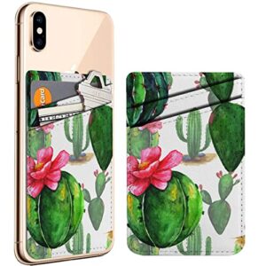 diascia pack of 2 - cellphone stick on leather cardholder ( watercolor cactus floral botanical flower pattern pattern ) id credit card pouch wallet pocket sleeve
