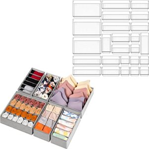 31 pcs drawer organizer set for bedroom bathroom, 25 pcs clear plastic drawer organizer trays and 6 pack drawer organizers for clothing