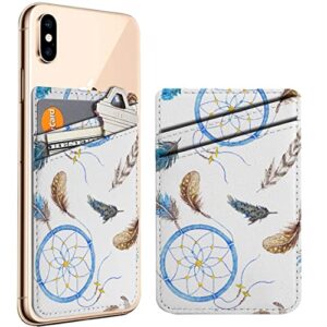 diascia pack of 2 - cellphone stick on leather cardholder ( boho feathers dreamcatcher watercolor pattern pattern ) id credit card pouch wallet pocket sleeve