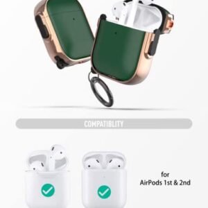 GuarzFun case for AirPods 1st & 2nd Case, Secure Lock Airpod case with Lock lid Keychain Clip, Full Body Hybrid Material Protective Cover for Men Women (Rose Golden + Green)