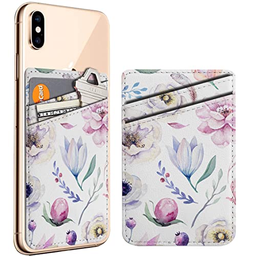 Diascia Pack of 2 - Cellphone Stick on Leather Cardholder ( Spring Lilac Watercolor Floral Pattern Pattern ) ID Credit Card Pouch Wallet Pocket Sleeve