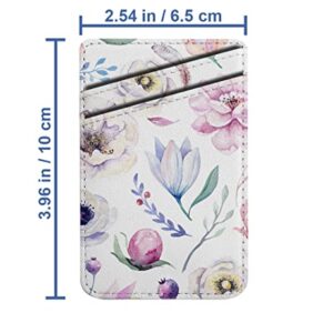 Diascia Pack of 2 - Cellphone Stick on Leather Cardholder ( Spring Lilac Watercolor Floral Pattern Pattern ) ID Credit Card Pouch Wallet Pocket Sleeve