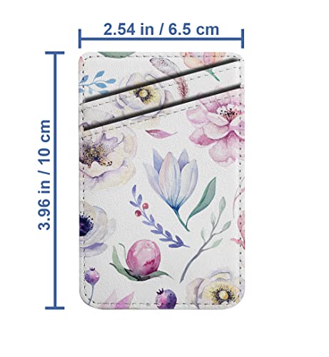 Diascia Pack of 2 - Cellphone Stick on Leather Cardholder ( Spring Lilac Watercolor Floral Pattern Pattern ) ID Credit Card Pouch Wallet Pocket Sleeve