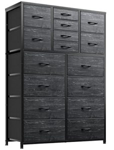 enhomee 16 drawer dresser, tall dresser for bedroom, large bedroom dressers & chest of drawers for bedroom closet living room entryway, wooden top and sturdy metal frame, 57.1"hx 37.4"w x 11.8"d,black