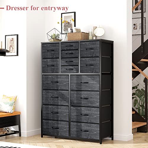 EnHomee 16 Drawer Dresser, Tall Dresser for Bedroom, Large Bedroom Dressers & Chest of Drawers for Bedroom Closet Living Room Entryway, Wooden Top and Sturdy Metal Frame, 57.1"Hx 37.4"W x 11.8"D,Black