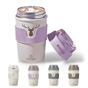 puoenfgr travel insulated coffee mug,new free sip 14oz.food grade 316 stainless steel with straw cup body vacuum anti-scalding,adults,women,kids all like,practical and perfect for gifts(grape purple)