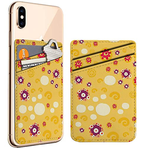 Diascia Pack of 2 - Cellphone Stick on Leather Cardholder ( Textile Print Sunny Yellow Color Pattern Pattern ) ID Credit Card Pouch Wallet Pocket Sleeve