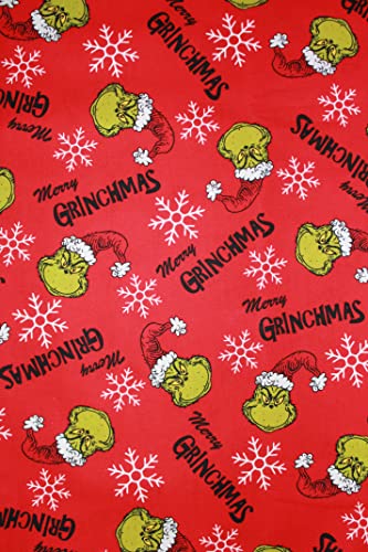 How The Grinch Stole Christmas Fabric Merry Grinchmas Fabric Red with White Snowflakes Sold by The Fat Quarter (18" X 22") New BTFQ