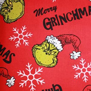 How The Grinch Stole Christmas Fabric Merry Grinchmas Fabric Red with White Snowflakes Sold by The Fat Quarter (18" X 22") New BTFQ