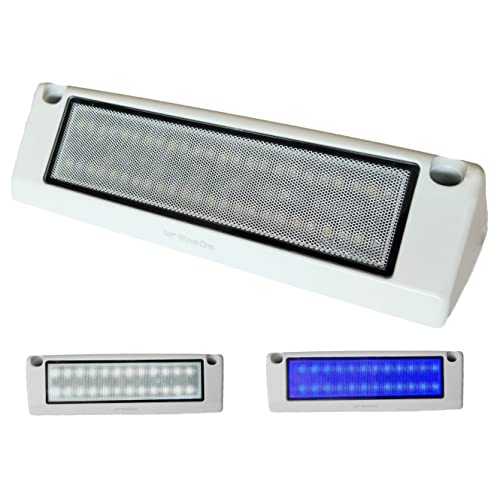 Wave One Marine | Dual Color 9" LED Exterior Porch Patio Angle Light | 12v Volt 2400 Lumen Fixture Replacement Lighting RVs Boat Travel Trailer Camper RV Awning Outdoor (White Housing, White | Blue)