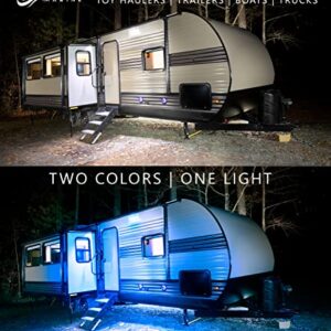 Wave One Marine | Dual Color 9" LED Exterior Porch Patio Angle Light | 12v Volt 2400 Lumen Fixture Replacement Lighting RVs Boat Travel Trailer Camper RV Awning Outdoor (White Housing, White | Blue)