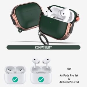 GuarzFun case for AirPods Pro 2nd Generation case 2022, Secure Lock Clip case, Hybrid Material, Full Body Protective Cover for New AirPod Pro 2 & AirPod Pro (Rose Golden + Green)