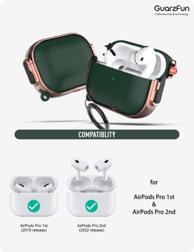 GuarzFun case for AirPods Pro 2nd Generation case 2022, Secure Lock Clip case, Hybrid Material, Full Body Protective Cover for New AirPod Pro 2 & AirPod Pro (Rose Golden + Green)