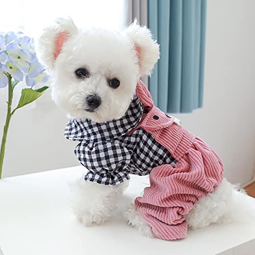 Streetwear Sweatshirt Dog Cat Pet Four Legged Overalls Autumn Winter Clothes Plaid Rabbit Teeth Warm Clothes Pet Clothes Rack Hanger (Black, S)