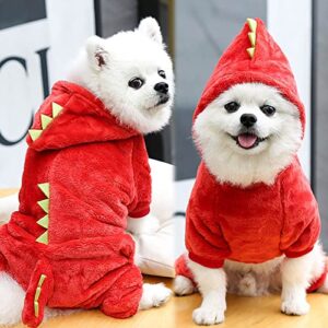 Cute Dogs Hooded Sweatshirt Dogs Clothes Small Pet Costume Halloween Dinosaur Costume Dog Clothing Puppy Outfits Funny Apperal Dog Sweatsuit (Red, L)