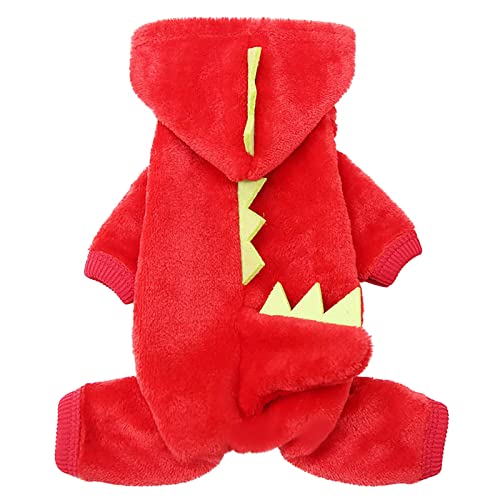 Cute Dogs Hooded Sweatshirt Dogs Clothes Small Pet Costume Halloween Dinosaur Costume Dog Clothing Puppy Outfits Funny Apperal Dog Sweatsuit (Red, L)