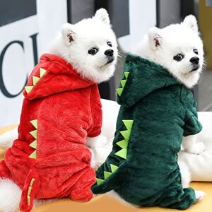 Cute Dogs Hooded Sweatshirt Dogs Clothes Small Pet Costume Halloween Dinosaur Costume Dog Clothing Puppy Outfits Funny Apperal Dog Sweatsuit (Red, L)