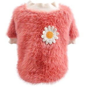 pet sweatshirt doggie hooded style plush flowers sweater for round dog daisy sweaters girl dogs neck small pet clothes puppies clothes for girls (pink, xs)