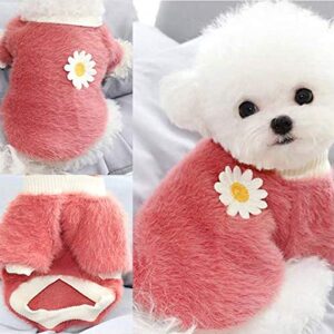 Pet Sweatshirt Doggie Hooded Style Plush Flowers Sweater for Round Dog Daisy Sweaters Girl Dogs Neck Small Pet Clothes Puppies Clothes for Girls (Pink, XS)