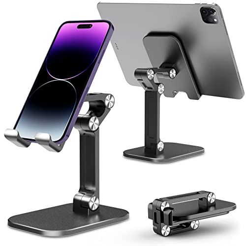 KOPTOR Cell Phone/Tablet Stand, Premiun Luxury Foldable, Portable, Angle/Height Adjustable Desk Phone Dock Holder for iPhone iPad, Samsung, Google Pixel 3.5-7.0-Inch (Silver Onyx)