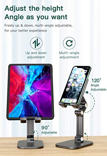 KOPTOR Cell Phone/Tablet Stand, Premiun Luxury Foldable, Portable, Angle/Height Adjustable Desk Phone Dock Holder for iPhone iPad, Samsung, Google Pixel 3.5-7.0-Inch (Silver Onyx)