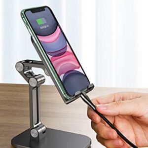 KOPTOR Cell Phone/Tablet Stand, Premiun Luxury Foldable, Portable, Angle/Height Adjustable Desk Phone Dock Holder for iPhone iPad, Samsung, Google Pixel 3.5-7.0-Inch (Silver Onyx)