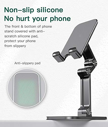 KOPTOR Cell Phone/Tablet Stand, Premiun Luxury Foldable, Portable, Angle/Height Adjustable Desk Phone Dock Holder for iPhone iPad, Samsung, Google Pixel 3.5-7.0-Inch (Silver Onyx)