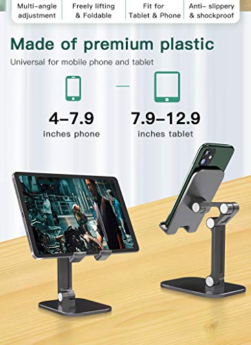 KOPTOR Cell Phone/Tablet Stand, Premiun Luxury Foldable, Portable, Angle/Height Adjustable Desk Phone Dock Holder for iPhone iPad, Samsung, Google Pixel 3.5-7.0-Inch (Silver Onyx)