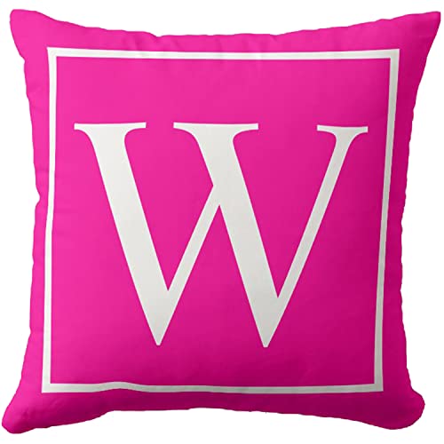 Personalized Throw Pillow Cover Covers 16 x 16 Pillow Case Customize Monogram on Hot Pink Throw Pillow Case Cushion Covers for Couch, Sofa and Chair