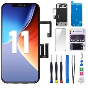 for iphone 11 screen replacement 6.1” with ear speaker and sensor kit full assembly, 3d touch lcd display digitizer fix tools with magnetic screw mat front earpiece repair hd glass a2111, a2223, a2221