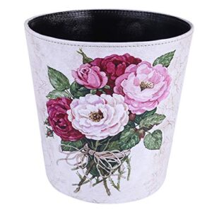 scakbyer 10l/2.64 gallon trash can waterproof pu leather flowers pattern wastebasket paper basket dustbin garbage bin - (type 6)