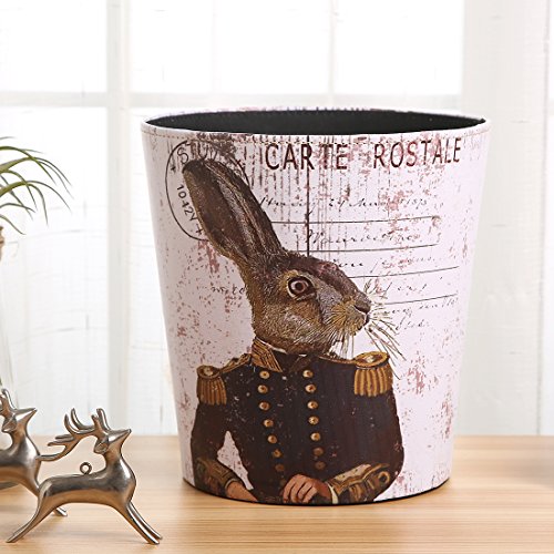 Scakbyer 10L/2.64 Gallon Trash Can, Decorative Waste Basket, PU Leather Waste Paper Basket, Waterproof Garbage Can for Bathroom, Bedroom, Office, Kitchen and Living Room - General Rabbit