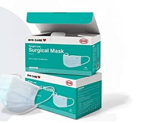 byd care single use disposable 3-ply mask, astm level 3, daily protection for home, office, school, restaurants, gyms, outdoor and indoor, 2 boxes of 50 pcs each (100 masks total)