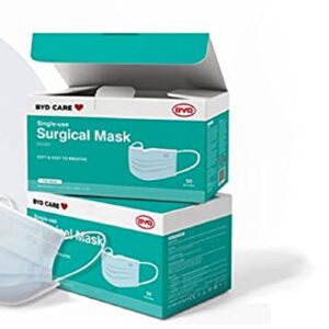 BYD CARE Single Use Disposable 3-Ply Mask, ASTM Level 3, Daily protection for Home, Office, School, Restaurants, Gyms, Outdoor and Indoor, 2 Boxes of 50 PCs each (100 masks total)