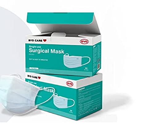 BYD CARE Single Use Disposable 3-Ply Mask, ASTM Level 3, Daily protection for Home, Office, School, Restaurants, Gyms, Outdoor and Indoor, 2 Boxes of 50 PCs each (100 masks total)