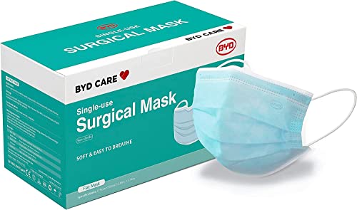 BYD CARE Single Use Disposable 3-Ply Mask, ASTM Level 3, Daily protection for Home, Office, School, Restaurants, Gyms, Outdoor and Indoor, 2 Boxes of 50 PCs each (100 masks total)