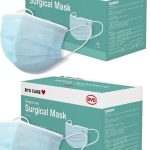 BYD CARE Single Use Disposable 3-Ply Mask, ASTM Level 3, Daily protection for Home, Office, School, Restaurants, Gyms, Outdoor and Indoor, 2 Boxes of 50 PCs each (100 masks total)